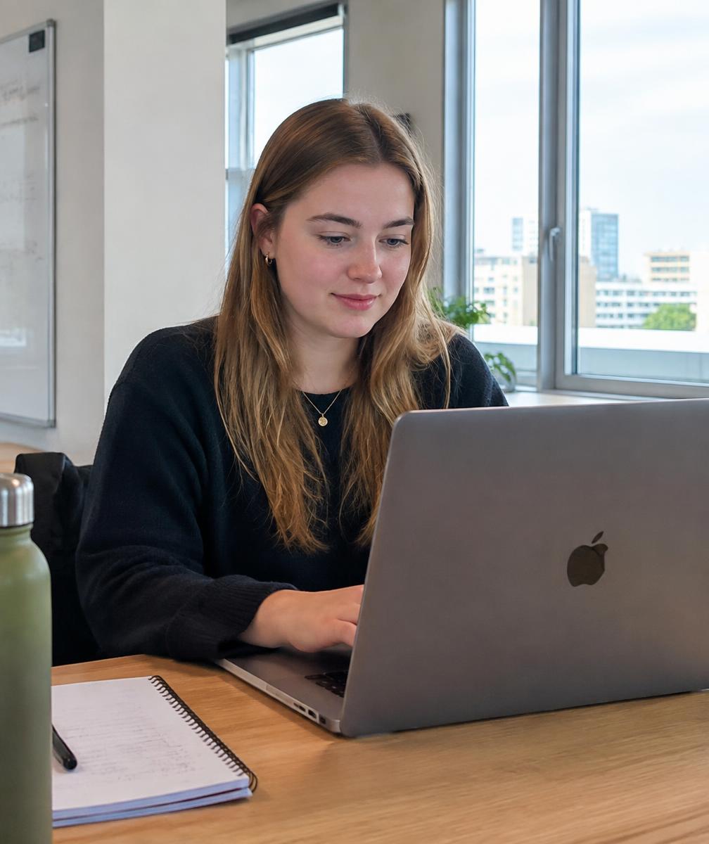 Student aan het werk op kantoor